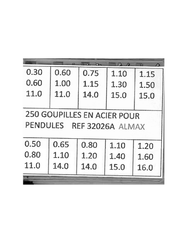 ASSORTIMENT 250 GOUPILLES ACIER PENDULE